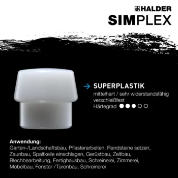                                             SIM­PLEX-Plus­box SIMPLEX-Schonhammer D80, Gummikomposition mit Standfuß / Superplastik sowie je ein TPE-soft und TPE-mid Schlageinsatz plus Wintermütze
 IM0014712 Foto ArtGrp Zusatz de
