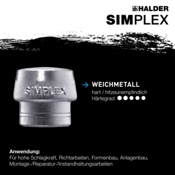                                             SIM­PLEX-Schon­häm­mer TPE-mid / Weichmetall; mit Tempergussgehäuse und hochwertigem Holzstiel
 IM0014715 Foto ArtGrp Zusatz de
