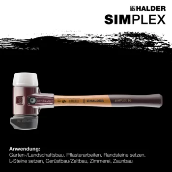                                             SIM­PLEX-Plus­box Star­ter­kit SIMPLEX-Schonhammer D80, Gummikomposition mit Standfuß / Superplastik sowie je ein TPE-soft und TPE-mid Schlageinsatz plus Flaschenöffner
 IM0014892 Foto ArtGrp Zusatz de
