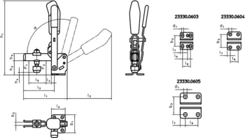                                             Senk­rechtspan­ner mit waagrechtem Fuß und Sicherheitsverriegelung
 IM0009343 Zeichnung
