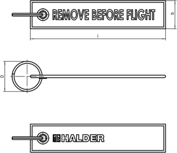                                             Va­roi­tus­li­put kudottu, kirjailtu teksti "Remove Before Flight"
 IM0012913 Zeichnung
