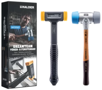     Pro­mo­tio­nal Box Dream­team Door and Win­dow Con­struc­tion SIMPLEX soft-face mallet 50:40, TPE-soft / TPE-mid and SECURAL plus soft-face mallet
