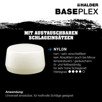                                             BA­SE­P­LEX-Schon­häm­mer Nylon / Nylon mit Zinkdruckguss-Gehäuse und Holzstiel
 IM0014728 Foto ArtGrp Zusatz de
