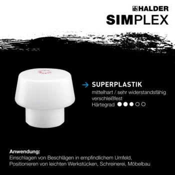                                             SIM­PLEX-Schon­häm­mer, 50:40 TPE-soft / Superplastik; mit Aluminiumgehäuse und hochwertigem Holzstiel
 IM0014762 Foto ArtGrp Zusatz de
