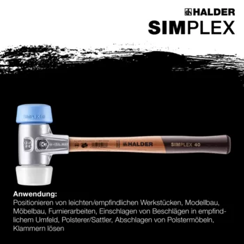                                             SIM­PLEX-Schon­häm­mer, 50:40 TPE-soft / Superplastik; mit Aluminiumgehäuse und hochwertigem Holzstiel
 IM0014838 Foto ArtGrp Zusatz de
