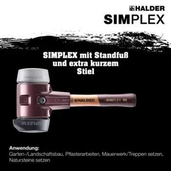                                             SIM­PLEX-Schon­häm­mer Gummikomposition, mit Standfuß / TPE-mid; mit Tempergussgehäuse und hochwertigem extra kurzen Holzstiel
 IM0014875 Foto ArtGrp Zusatz de

