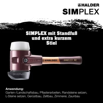                                             SIM­PLEX-Schon­häm­mer Gummikomposition, mit Standfuß / Superplastik; mit Tempergussgehäuse und hochwertigem extra kurzen Holzstiel
 IM0014876 Foto ArtGrp Zusatz de
