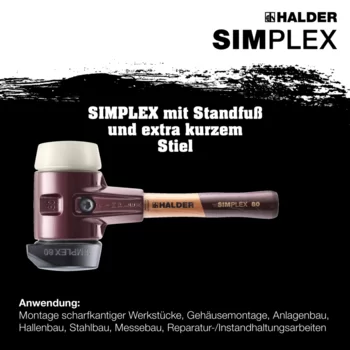                                            SIM­PLEX-Schon­häm­mer Gummikomposition, mit Standfuß / Nylon; mit Tempergussgehäuse und hochwertigem extra kurzen Holzstiel
 IM0014877 Foto ArtGrp Zusatz de
