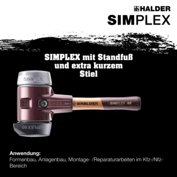                                             SIM­PLEX-Schon­häm­mer Gummikomposition, mit Standfuß / Weichmetall; mit Tempergussgehäuse und hochwertigem extra kurzen Holzstiel
 IM0014878 Foto ArtGrp Zusatz de
