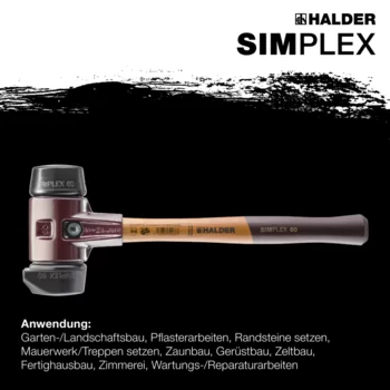                                             SIM­PLEX-Schon­häm­mer Gummikomposition, mit Standfuß; mit Tempergussgehäuse und hochwertigem Holzstiel
 IM0014888 Foto ArtGrp Zusatz de

