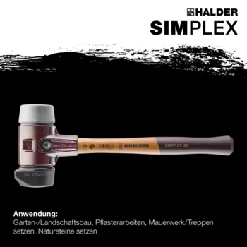                                             SIM­PLEX-Schon­häm­mer Gummikomposition, mit Standfuß / TPE-mid; mit Tempergussgehäuse und hochwertigem Holzstiel
 IM0014890 Foto ArtGrp Zusatz de
