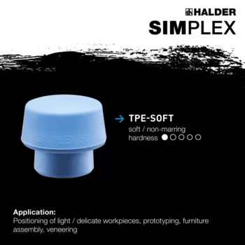                                             SIMPLEX soft-face mallets, 50:40 TPE-soft / superplastic; with aluminium housing and high-quality wooden handle
 IM0015096 Foto ArtGrp Zusatz en
