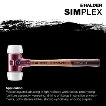                                             SIMPLEX soft-face mallets, 50:40 Superplastic; with cast iron housing and high-quality wooden handle
 IM0015244 Foto ArtGrp Zusatz en
