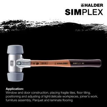                                             SIMPLEX soft-face mallets, 50:40 TPE-mid; with aluminium housing and high-quality wooden handle
 IM0015951 Foto ArtGrp Zusatz en
