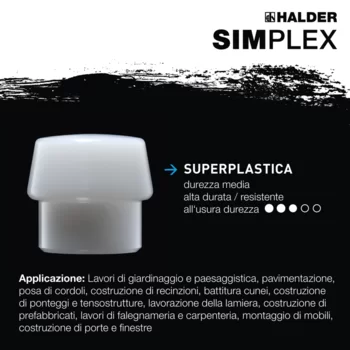                                             Mazze SIM­PLEX TPE-morbido / superplastica; con sede in ghisa temperata e manico in hickory
 IM0016131 Foto ArtGrp Zusatz it
