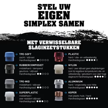                                             SIM­PLEX-Ha­mers met zacht op­per­vlak TPE-soft / rubber compositie; met gietijzeren behuizing en een houten steel van hoge kwaliteit
 IM0016099 Foto ArtGrp Zusatz nl
