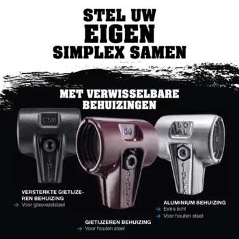                                             SIM­PLEX-Hamer Nylon / aluminium; met versterkte gietijzeren behuizing en een fiberglas steel 
 IM0016102 Foto ArtGrp Zusatz nl
