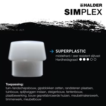                                             SIM­PLEX Plus Box Star­ter Kit SIMPLEX soft-face mallet D60, rubber composition with "stand-up" / superplastic as well as one TPE-soft and one TPE-mid insert plus bottle opener
 IM0016132 Foto ArtGrp Zusatz nl

