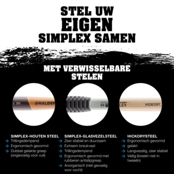                                             SIM­PLEX-Hamer TPE-soft / rubber compositie; met versterkte gietijzeren behuizing en een fiberglas steel 
 IM0016141 Foto ArtGrp Zusatz nl
