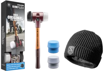                                             SIMPLEX Plus Box SIMPLEX soft-face mallet D80, rubber composition with "stand-up" / superplastic as well as one TPE-soft and one TPE-mid insert plus winter cap
 IM0013410 Foto Uebersicht
