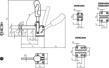                                             Bloccaggi a ginocchiera verticali con base orizzontale e braccio di supporto rigido
 IM0009332 Zeichnung
