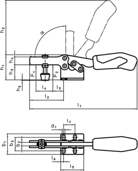                                             Vodorovné rychloupínače s vodorovnou nohou / zvýšené upínací síly
 IM0009338 Zeichnung
