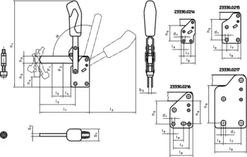                                             縦型トグルクランプ 縦型固定板とサポートアーム付
 IM0009342 Zeichnung
