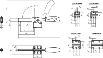                                            Horizontal Toggle Clamps with horizontal base and solid support arm
 IM0009346 Zeichnung
