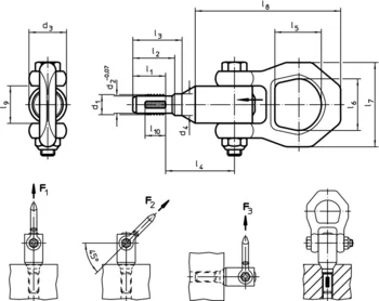                                             ネジ山クランプ式リフティング・ピン セルフロック機構、ザグリ付センター穴(DIN 332)用
 IM0012825 Zeichnung
