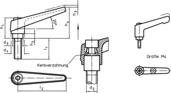                                             Ver­stell­ba­re Klemm­he­bel Innenteile aus rostfreiem Stahl, mit Schraube
 IM0001810 Zeichnung de
