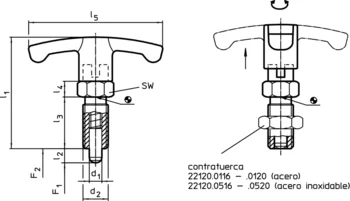                                             Po­si­cio­na­do­res Re­trác­ti­les Com­pac­tos con cuello hexagonal y bloqueo, con empuñadura en T
 IM0003224 Zeichnung es
