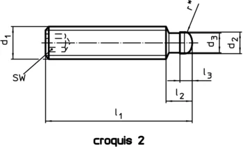                                             Es­pi­gas Ros­ca­das DIN 6332 con vástago de presión
 IM0010418 Zeichnung es
