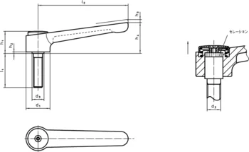                                             調整機能付フラットクランプレバー ネジ付き、ステンレス鋼
 IM0009718 Zeichnung jp
