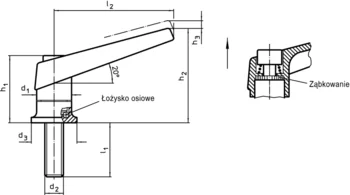                                             Prze­staw­ne dźwi­gnie za­ci­sko­we z łożyskiem wzdłużnym ze stali nierdzewnej, z śrubą
 IM0001330 Zeichnung pl
